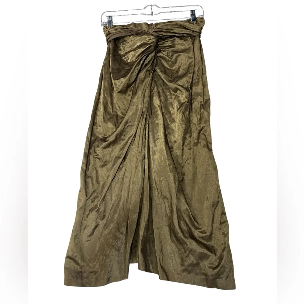 NWT Vince Metallic‎ Bronze Twist Front Midi Skirt Draped $395 MSRP size 0